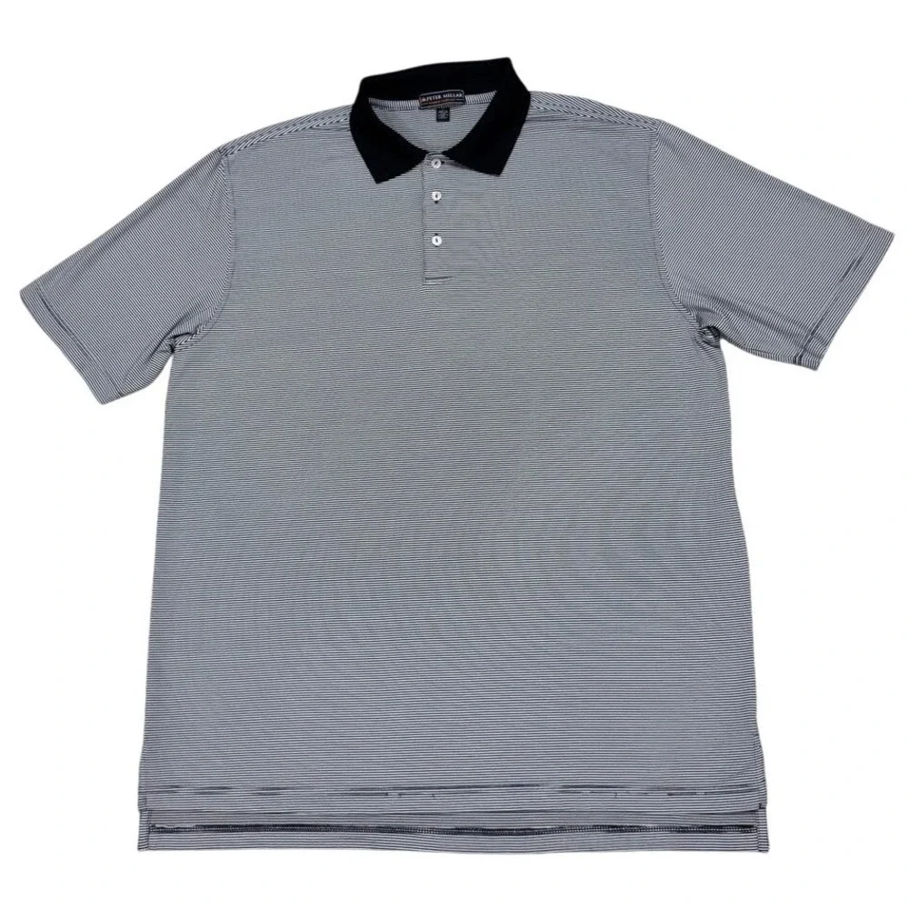 Peter Millar Summer Comfort Performance Polo Shirt Mens XL Black White Striped - Picture 2 of 8